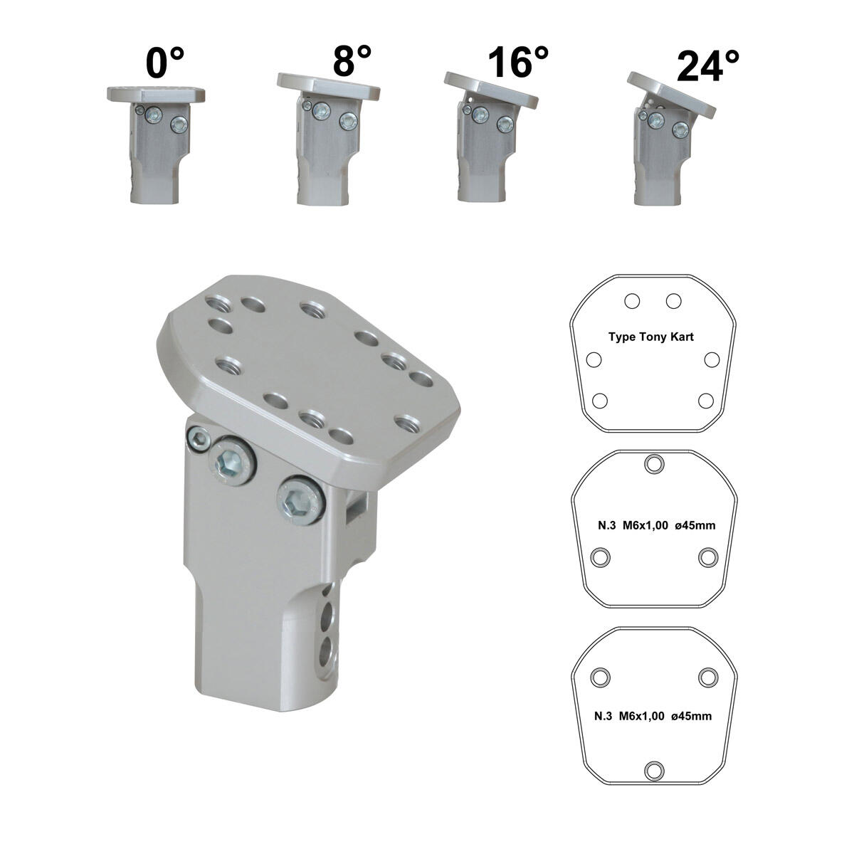 Einstellbare Lenkradaufnahme Alu Grade  0° - 8° - 16° - 24°